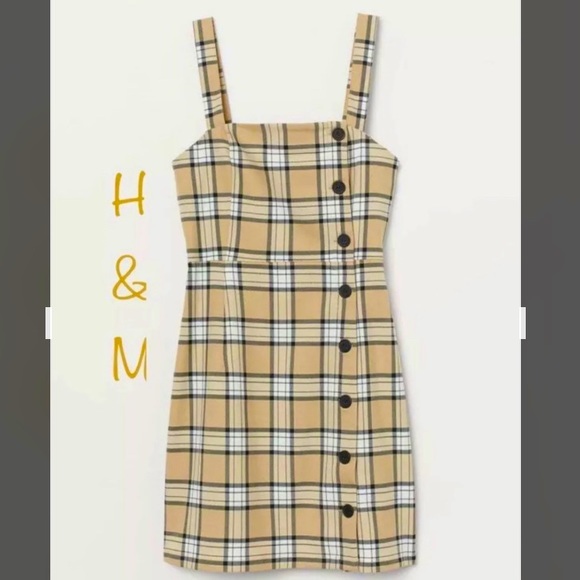 H&M Dresses & Skirts - H&M Plaid Beige & White w/ Black Lines Mini Dress. Size XS (4-5) NEW! NWT!